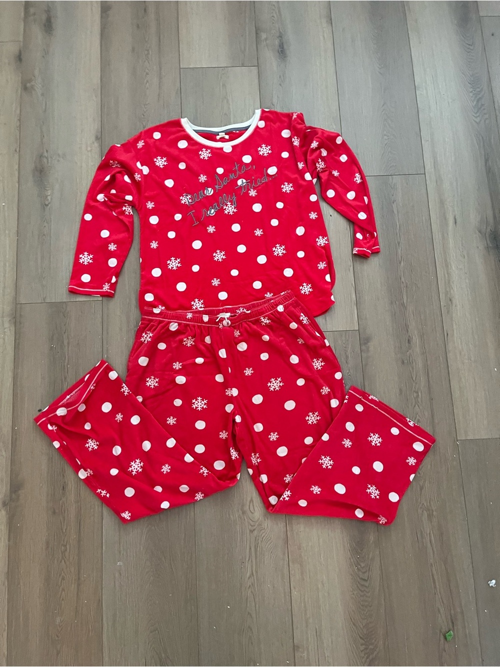 Women’s Christmas Red Polka Dot & Snowflake Pajama Set